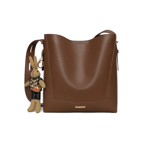 PT'SON Спилок коровьей кожи Ведрообразные сумки Сумки через плечо Сумка через плечо Женская Кофейная