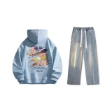 Комплект (Свитшот Glacier Blue + Винтажные синие джинсы) с флисовой подкладкой