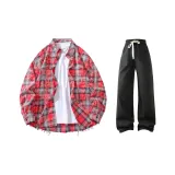 Washed Red Shirt + Black Casual Pants  
Промытый Красный Рубашка + Черные Повседневные Штаны