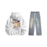 Комплект (Белый свитшот + винтажные синие джинсы) Стандартное издание