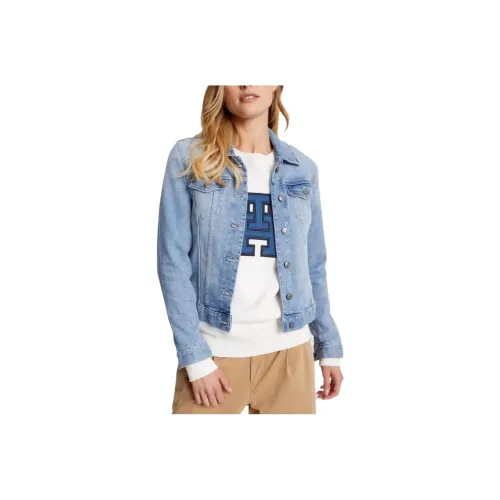 Tommy Hilfiger FW23 Облегающий крой Световая стирка Деним Куртка Куртки Пальто Женские Светло-синий