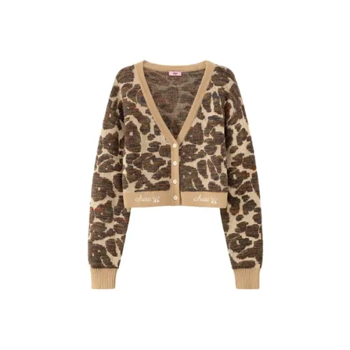 CHUU Леопардовый принт кофейный женский трикотаж