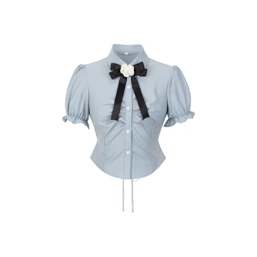 9 Кошка Лакомства Палочки Рубашка Женская Синяя