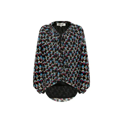 DVF Diane Von Furstenberg SS24 Рубашка Женская Синяя Красная Вязаная Ткань с Ромбом