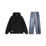 Комплект (Черный топ + Темно-синие джинсы) Красный