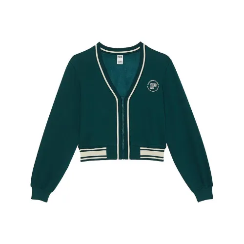 Victoria's Secret Плющ Розовый Флис Передний Кардиган на молнии Deep Forest Толстовка Женская Темно-зеленая