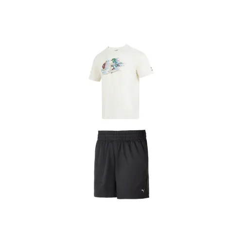 PUMA Комплект Ecru Короткий рукав Рубашка + Черные шорты Мужская Повседневная Спортивная одежда