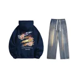 Set (Dark Blue Sweatshirt + Nostalgic Blue Jeans) Fleece-Lined  
Комплект (Темно-синий свитшот + Ностальгические синие джинсы) с флисовой подкладкой