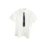 С утяжкой на талии, белая, с короткими рукавами, рубашка + галстук "Август"