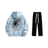 Флисовая подкладка Комплект одежды (Свитшот и толстовка Glacier Blue с флисовой подкладкой + Черные повседневные штаны с флисовой подкладкой)