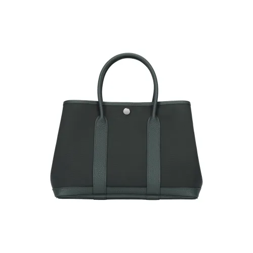 HERMES Garden Party Холст с Negonda Телячья кожа Садовая сумка Женская Зеленый Черный
