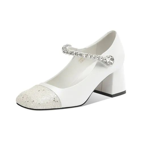 Rosa Bianca Квадратный каблук Туфли Мэри Джейн 6 см Женские Белые