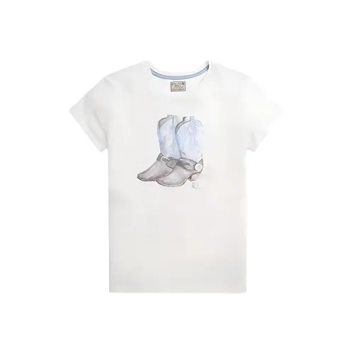 Polo Ralph Lauren Ботинки Принт Круглый вырез Короткий рукав Т-рубашка Т-рубашка Женская Белая