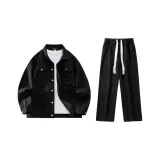 Комплект одежды (Черный деним топ + Черные джинсы с эффектом вымытого цвета)