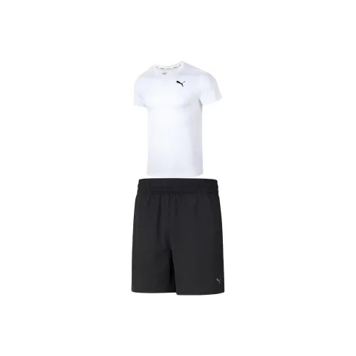 PUMA Комплект Белая короткая рукавная рубашка + черные шорты Мужская повседневная спортивная одежда