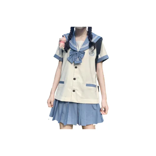 SHENBEI JK Пузырьки Кролик Короткий Sleeved Матроска+Короткая юбка+Галстуки-бабочки Женские Рубашки