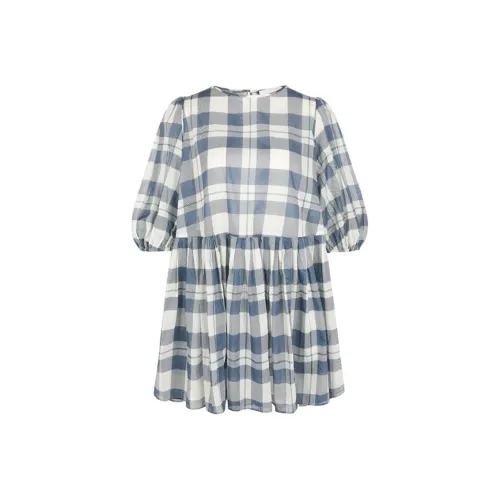 Selkie Коллекция SS24 Рубашка Женская Темно-синяя с Белой клеткой Чайные Серветки с Принт