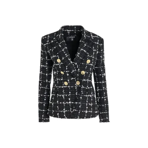 BALMAIN Check Твид 6 Пуговица Куртка Куртки Пальто Женские Серый