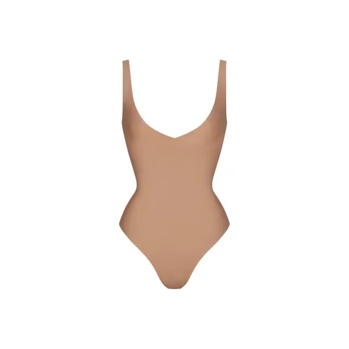 SKIMS Верхняя часть Без подкладки Plunge Стринг Комбинезон BODYSUIT Женские Sienna Охра