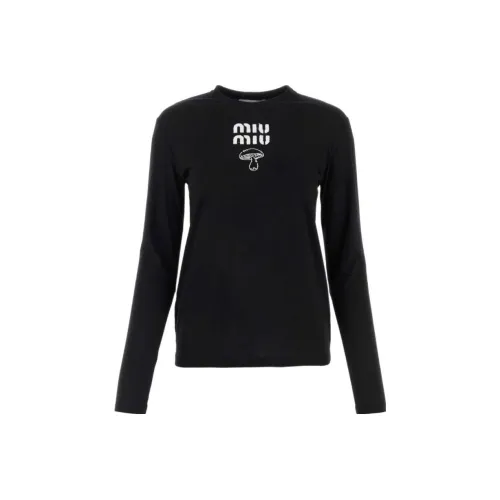 MIU MIU Рукав с оборванным плечом T-рубашка Женская Черная