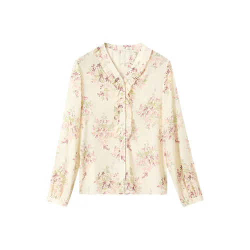 H YXIANG Рубашка Женская Бежевая с Цветочным Букетом