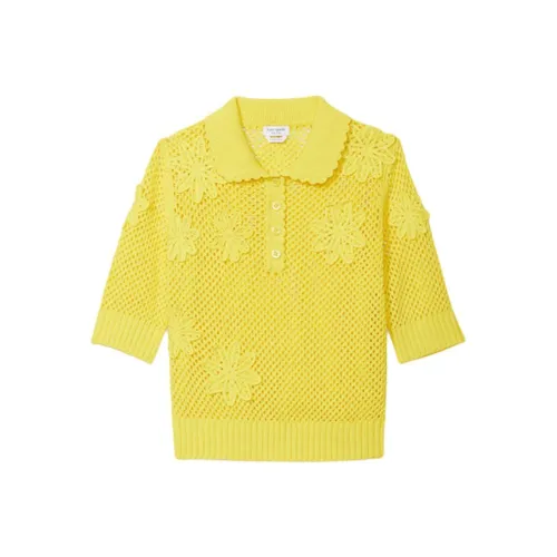 Kate Spade Однотонный Цветочный Кружево Cut Out Облегающий крой Тонкий Стиль 5 Пуговица Длинный Рукав Т-Рубашка Женская Ярко-Желтая