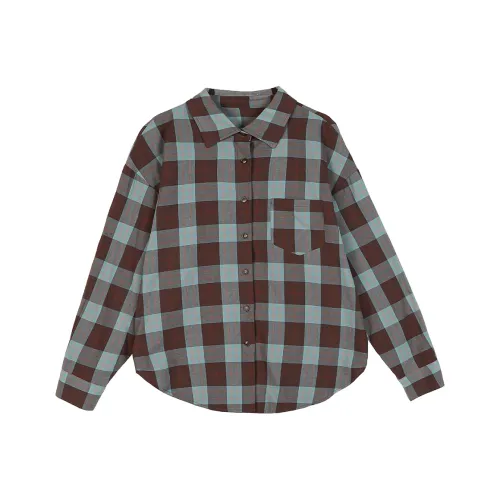 ERIRI Рубашка Женская Кофейно-Зеленая Клетка