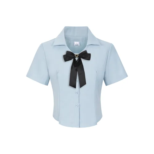 9 Кошка Лакомства Палочки Рубашка Женская Синяя