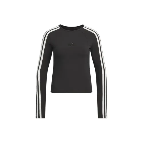 Adidas Sportlife Рукав реглан T-рубашка Женская Черный Нефритовый Белый