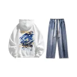 Set (White Sweatshirt + Dark Blue Jeans) Fleece-Lined  
Комплект (Белый Свитшот + Темно-Синие Джинсы) с флисовой подкладкой