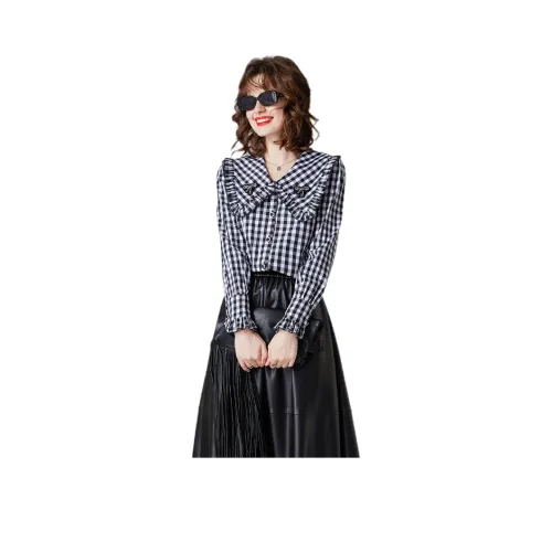 LOUISY AO Рубашка Женская Черно-Белая Клетка