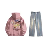 Комплект (Пыльно-розовый свитшот + винтажные синие джинсы) Стандартное издание