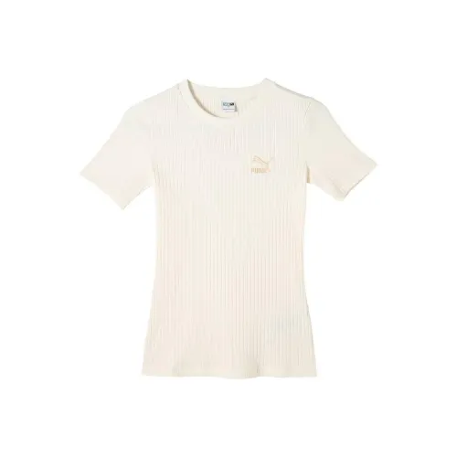 PUMA T-Shirt Женская Хлопок Лен Смесь Естественный