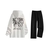 Комплект одежды (Белый худи + Черные повседневные штаны)