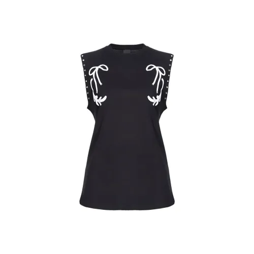 PINKO Логотип Вышивка Круглый вырез С утяжкой на талии Без рукавов Рубашка Женская Черная