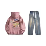 Комплект (Пыльно-розовый свитшот + ностальгические синие джинсы) с флисовой подкладкой