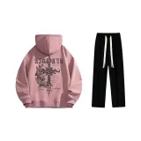 Set (Пыльно-розовый Стандартный выпуск + Черные Повседневные штаны)