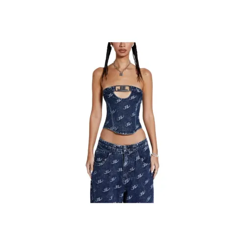 Jaded London Монограмма Без бретелей CORSET Топ Без бретелей Топ Женские BLUE BLUE