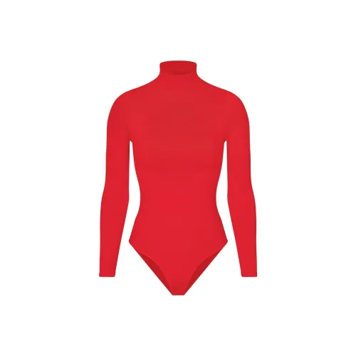 SKIMS Essential Средний воротник Длинный рукав Комбинезон Женский Красный Красный