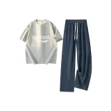 Серый топ + темно-синий низ