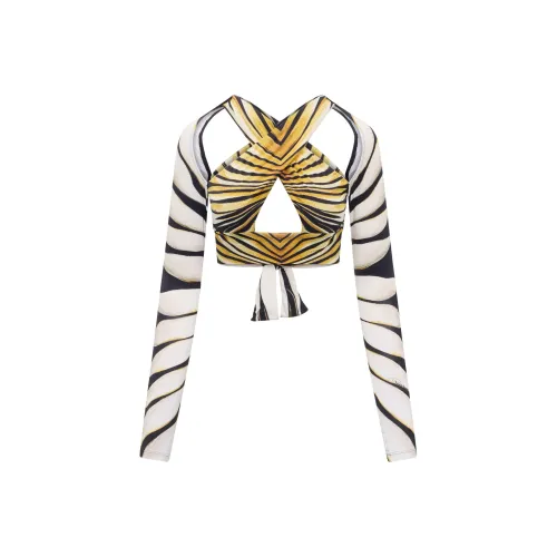 Roberto Cavalli Узорный с принтом вырезами кружево вверх укороченный длинный рукав рубашка женский многоцветный