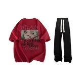 Комплект одежды (Бордовая рубашка с коротким рукавом + Черные повседневные штаны)