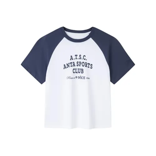 ANTA Life Collection Sports Life Collection Реглан рукав T-рубашка Женская Снежно-белый Глубокий MINE Синий