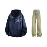 Темно-синий синий свитшот + желтые грязные джинсы