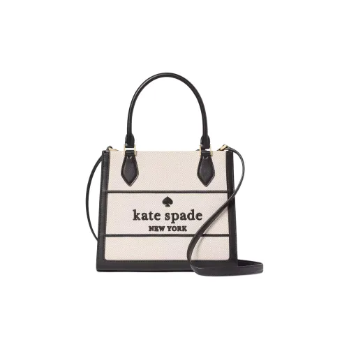 Kate Spade Холст Гладкая Кожа Тоут Сумка Сумка для покупок Сумка на одно плечо Маленькая Женская Черная и Многоцветная