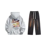 Set (Премиум Серый Свитшот + Черные Джинсы) с флисовой подкладкой