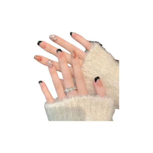 XIAMEIYU CHANEL Inspired Черная резинка False Nail Короткий LADDER Черный Jump Цвет Французский 15mm