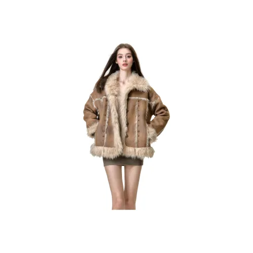 Li Zixian Куртка Женская Винтажный Кофейный