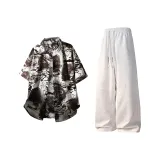 Кофейный, рубашка, светло-серый, серый, штаны