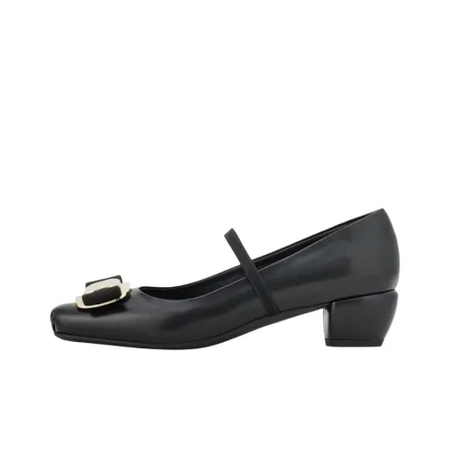 FERRAGAMO Vara Грубый каблук Туфли Мэри Джейн 4CM Женские Черный